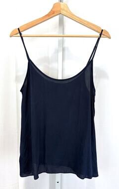 QUINCE Silk Camisole Tank Top Scoop Neck Adjustable Strap Navy Blue Size L
